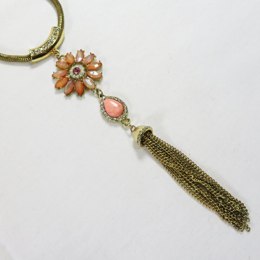 Vintage 70's Multistone 28" & 3" Extension Goldtone Necklace & Flower Pendant